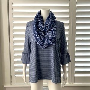 REITMANS Bundle Women's Baby Blue Bell 3/4 Sleeve Pullover Shirt &  Loop Scarf